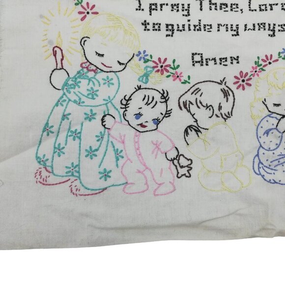 Vintage 1950s Embroidered Cross Stitch Completed Bedtime Prayer Religious Kids - Picture 5 of 8